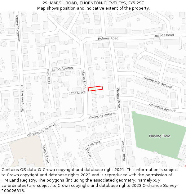 29, MARSH ROAD, THORNTON-CLEVELEYS, FY5 2SE: Location map and indicative extent of plot