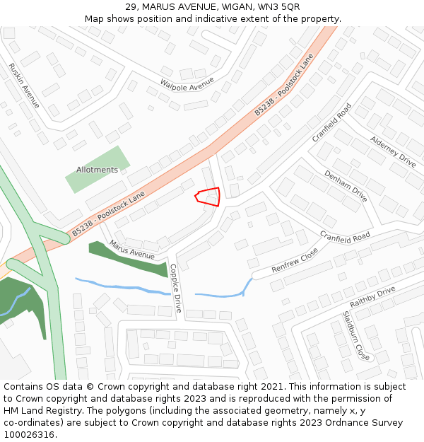 29, MARUS AVENUE, WIGAN, WN3 5QR: Location map and indicative extent of plot