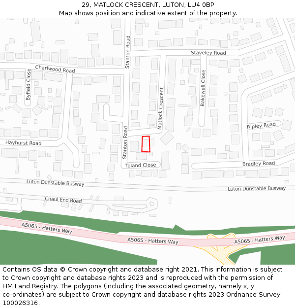 29, MATLOCK CRESCENT, LUTON, LU4 0BP: Location map and indicative extent of plot