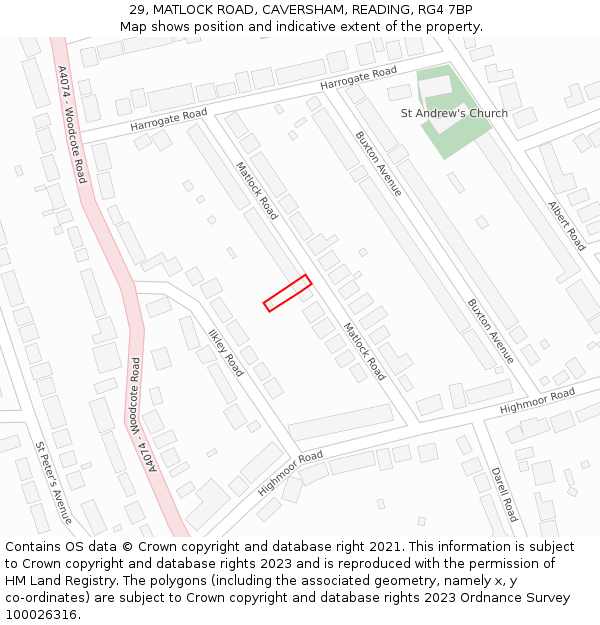 29, MATLOCK ROAD, CAVERSHAM, READING, RG4 7BP: Location map and indicative extent of plot