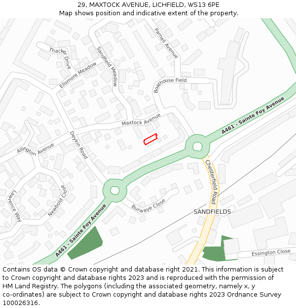 29, MAXTOCK AVENUE, LICHFIELD, WS13 6PE: Location map and indicative extent of plot