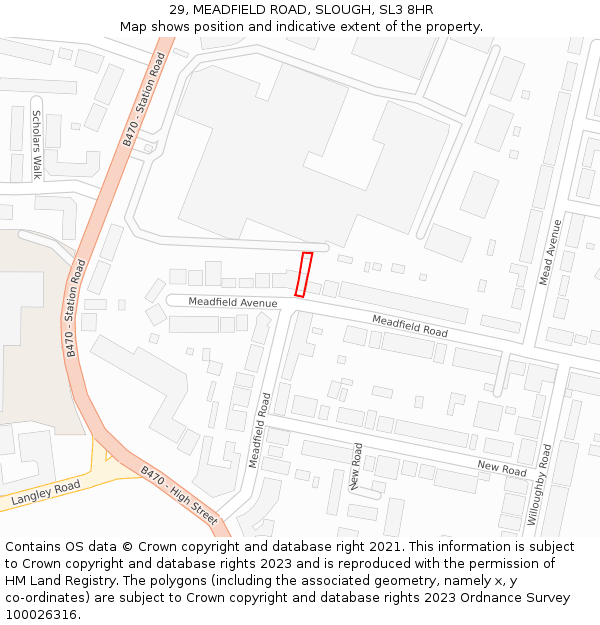 29, MEADFIELD ROAD, SLOUGH, SL3 8HR: Location map and indicative extent of plot