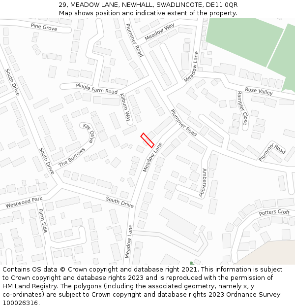 29, MEADOW LANE, NEWHALL, SWADLINCOTE, DE11 0QR: Location map and indicative extent of plot