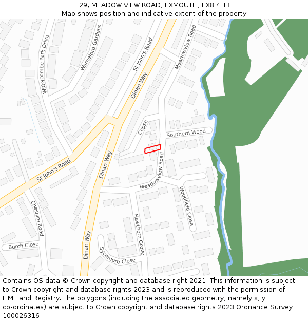 29, MEADOW VIEW ROAD, EXMOUTH, EX8 4HB: Location map and indicative extent of plot