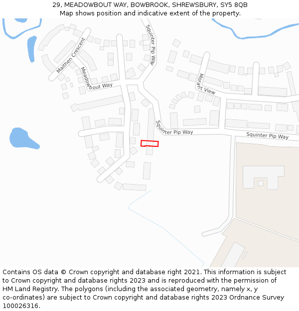29, MEADOWBOUT WAY, BOWBROOK, SHREWSBURY, SY5 8QB: Location map and indicative extent of plot