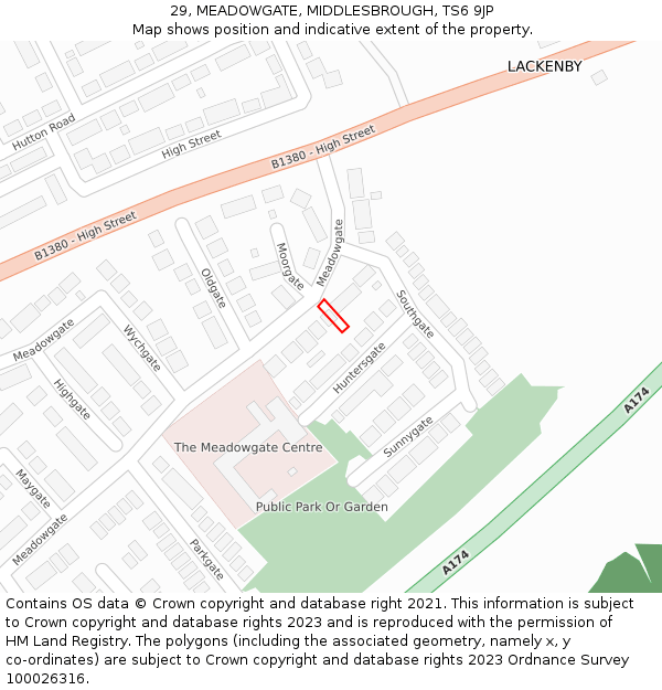 29, MEADOWGATE, MIDDLESBROUGH, TS6 9JP: Location map and indicative extent of plot