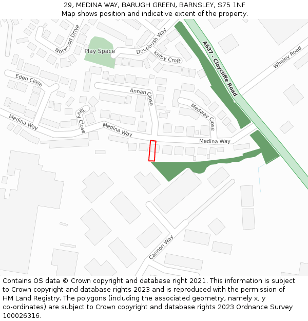 29, MEDINA WAY, BARUGH GREEN, BARNSLEY, S75 1NF: Location map and indicative extent of plot