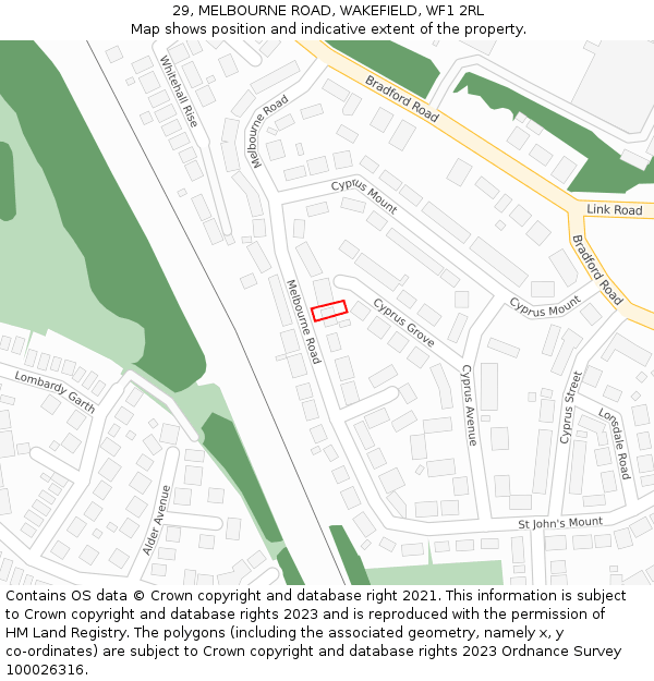 29, MELBOURNE ROAD, WAKEFIELD, WF1 2RL: Location map and indicative extent of plot