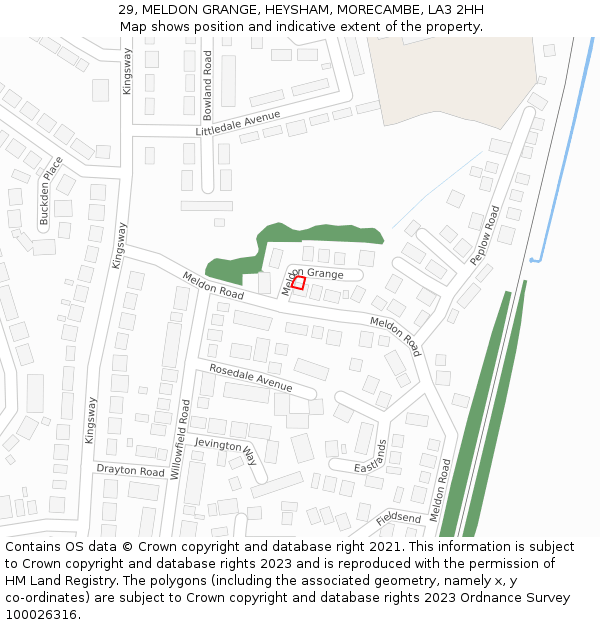 29, MELDON GRANGE, HEYSHAM, MORECAMBE, LA3 2HH: Location map and indicative extent of plot