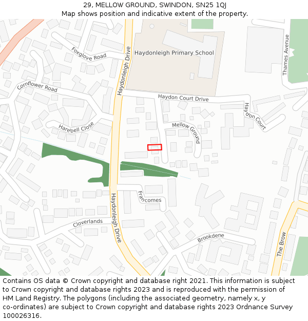 29, MELLOW GROUND, SWINDON, SN25 1QJ: Location map and indicative extent of plot