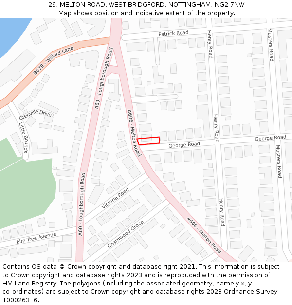 29, MELTON ROAD, WEST BRIDGFORD, NOTTINGHAM, NG2 7NW: Location map and indicative extent of plot