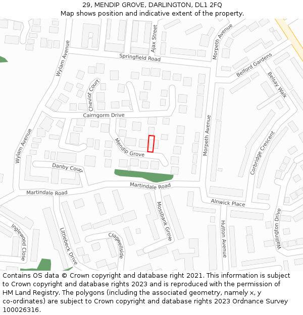 29, MENDIP GROVE, DARLINGTON, DL1 2FQ: Location map and indicative extent of plot