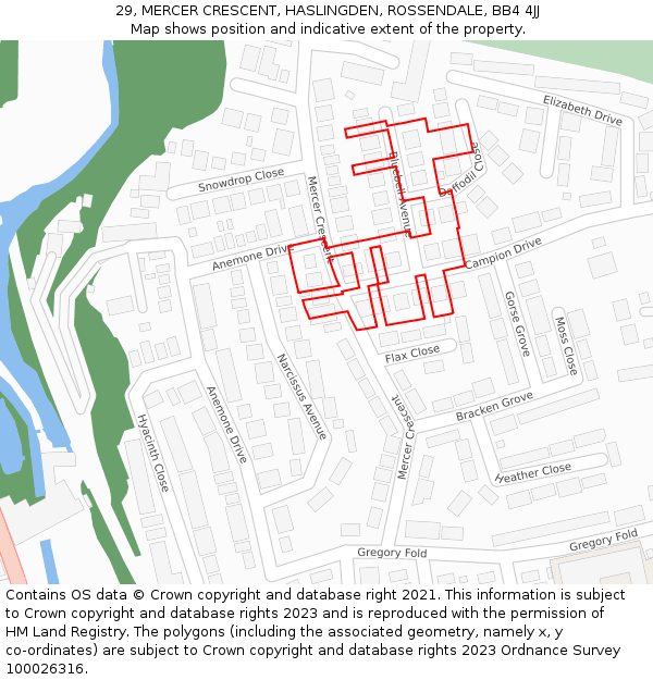 29, MERCER CRESCENT, HASLINGDEN, ROSSENDALE, BB4 4JJ: Location map and indicative extent of plot