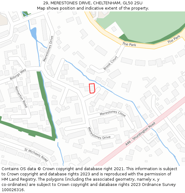 29, MERESTONES DRIVE, CHELTENHAM, GL50 2SU: Location map and indicative extent of plot