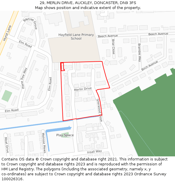 29, MERLIN DRIVE, AUCKLEY, DONCASTER, DN9 3FS: Location map and indicative extent of plot