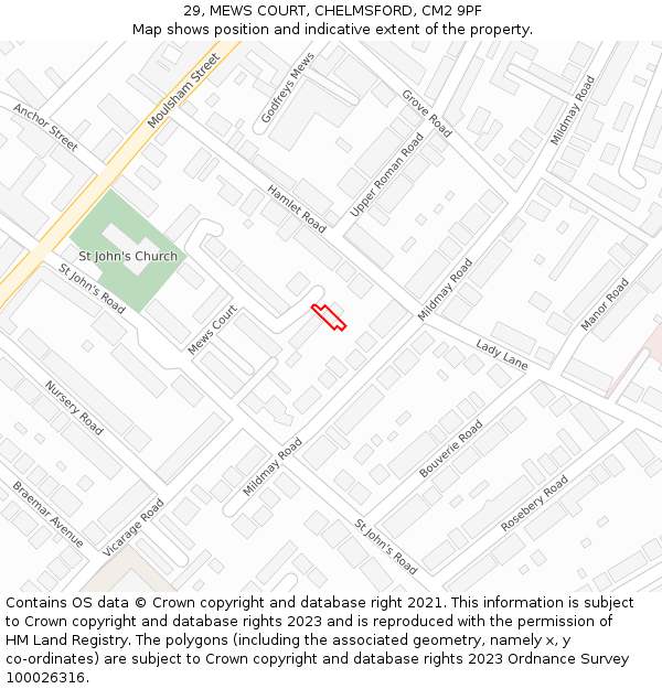 29, MEWS COURT, CHELMSFORD, CM2 9PF: Location map and indicative extent of plot