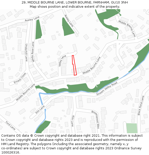 29, MIDDLE BOURNE LANE, LOWER BOURNE, FARNHAM, GU10 3NH: Location map and indicative extent of plot