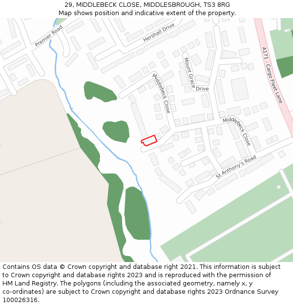 29, MIDDLEBECK CLOSE, MIDDLESBROUGH, TS3 8RG: Location map and indicative extent of plot