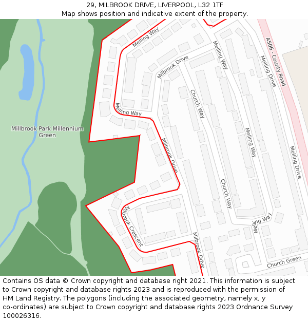 29, MILBROOK DRIVE, LIVERPOOL, L32 1TF: Location map and indicative extent of plot