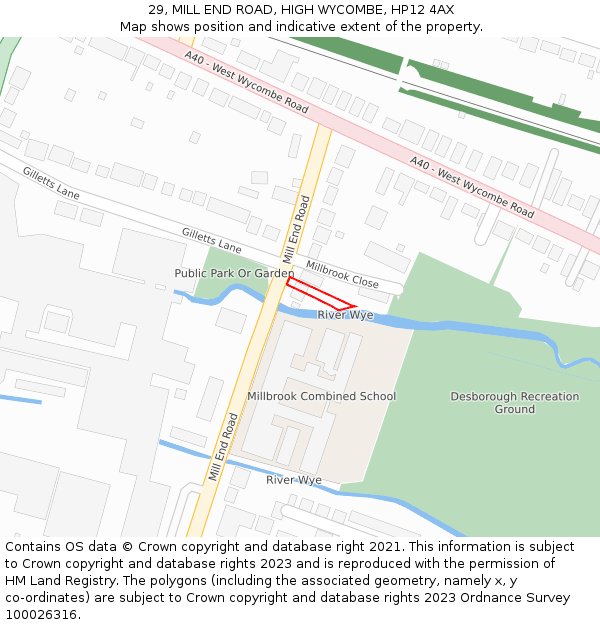 29, MILL END ROAD, HIGH WYCOMBE, HP12 4AX: Location map and indicative extent of plot