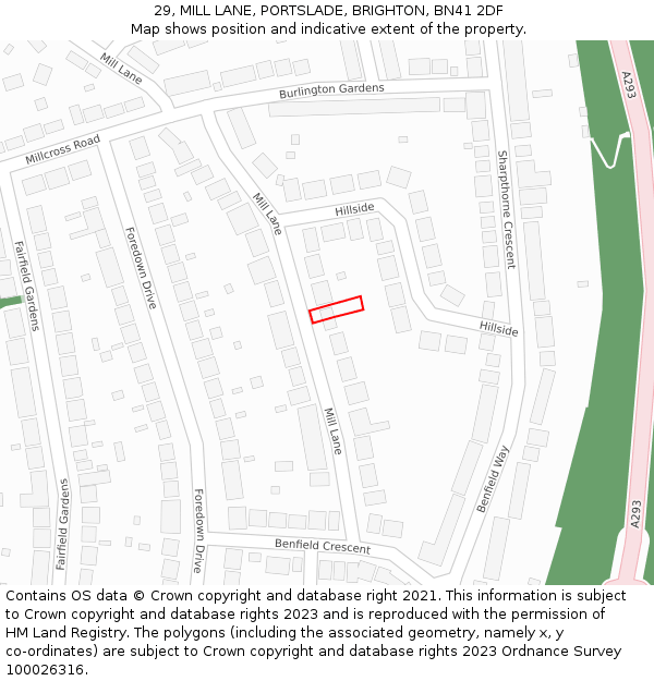 29, MILL LANE, PORTSLADE, BRIGHTON, BN41 2DF: Location map and indicative extent of plot