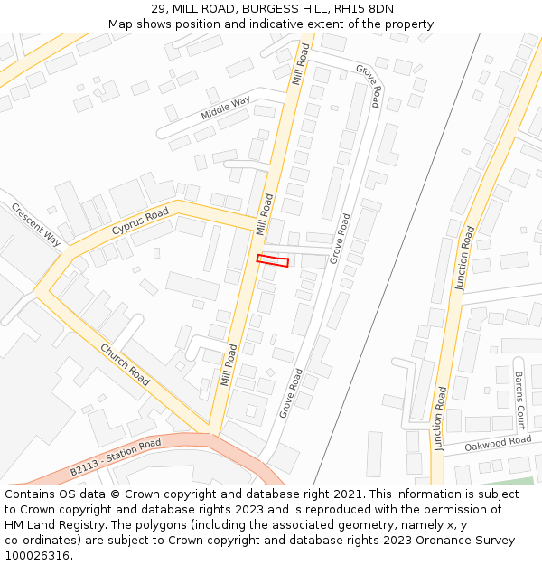 29, MILL ROAD, BURGESS HILL, RH15 8DN: Location map and indicative extent of plot