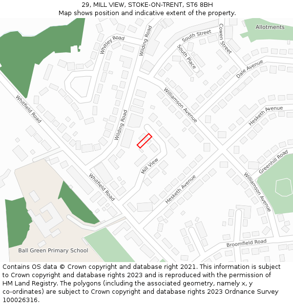 29, MILL VIEW, STOKE-ON-TRENT, ST6 8BH: Location map and indicative extent of plot