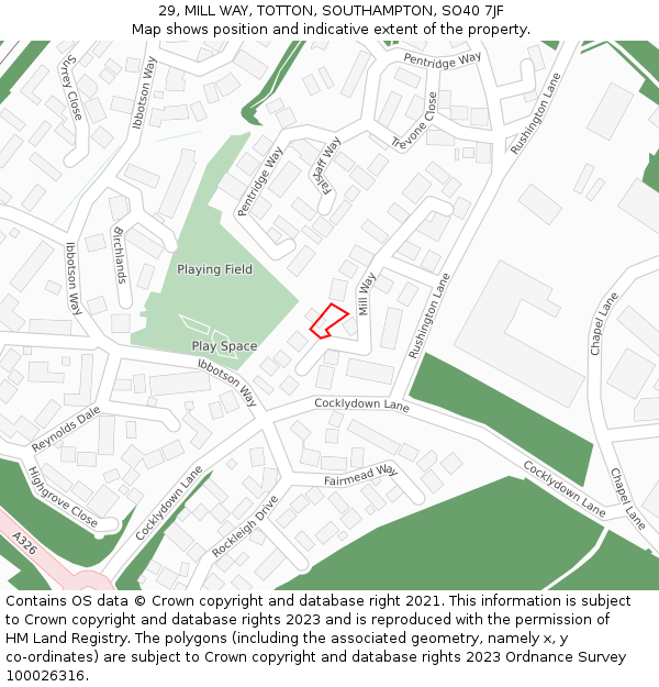 29, MILL WAY, TOTTON, SOUTHAMPTON, SO40 7JF: Location map and indicative extent of plot