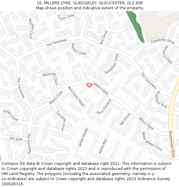 29, MILLERS DYKE, QUEDGELEY, GLOUCESTER, GL2 4XB: Location map and indicative extent of plot