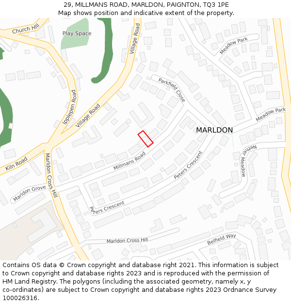 29, MILLMANS ROAD, MARLDON, PAIGNTON, TQ3 1PE: Location map and indicative extent of plot