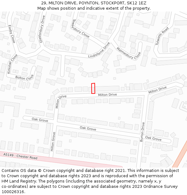 29, MILTON DRIVE, POYNTON, STOCKPORT, SK12 1EZ: Location map and indicative extent of plot