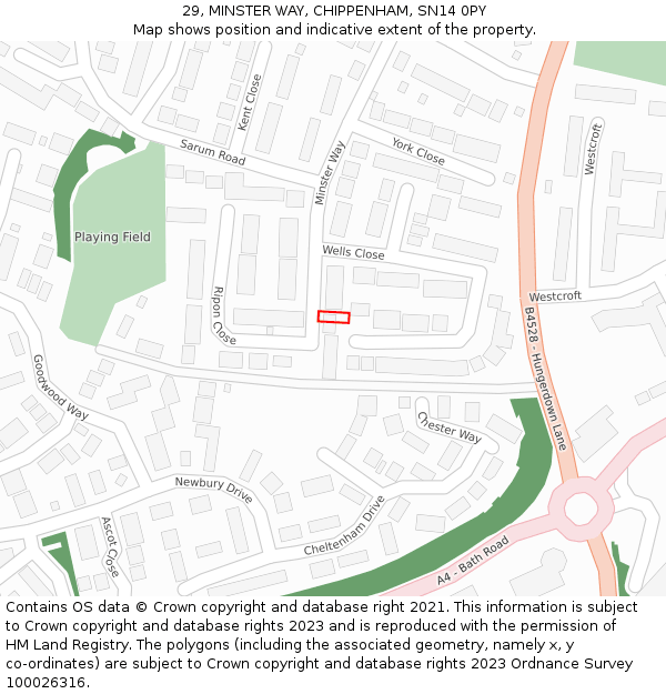 29, MINSTER WAY, CHIPPENHAM, SN14 0PY: Location map and indicative extent of plot