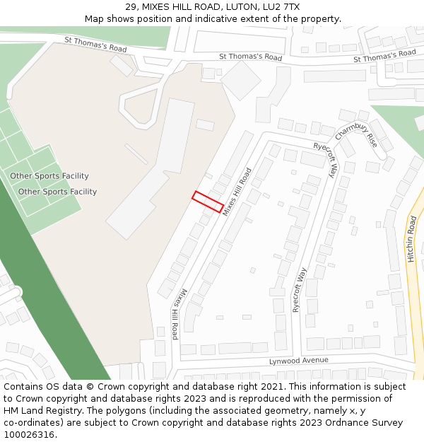29, MIXES HILL ROAD, LUTON, LU2 7TX: Location map and indicative extent of plot
