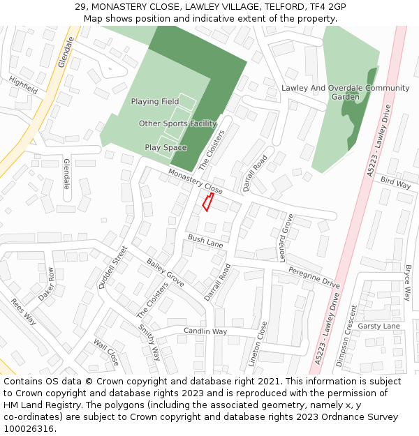 29, MONASTERY CLOSE, LAWLEY VILLAGE, TELFORD, TF4 2GP: Location map and indicative extent of plot