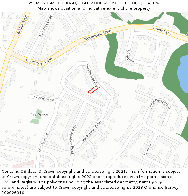 29, MONKSMOOR ROAD, LIGHTMOOR VILLAGE, TELFORD, TF4 3FW: Location map and indicative extent of plot