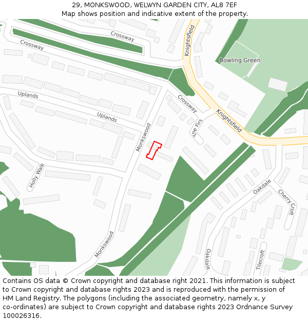 29, MONKSWOOD, WELWYN GARDEN CITY, AL8 7EF: Location map and indicative extent of plot