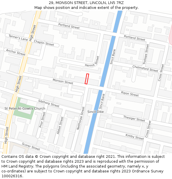 29, MONSON STREET, LINCOLN, LN5 7RZ: Location map and indicative extent of plot