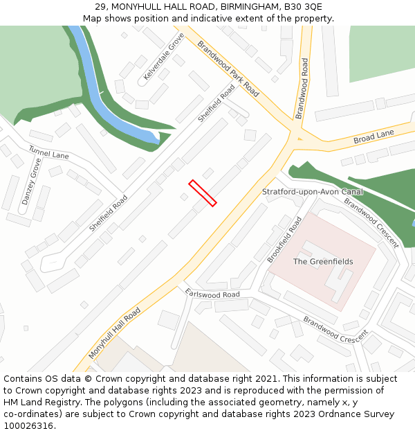 29, MONYHULL HALL ROAD, BIRMINGHAM, B30 3QE: Location map and indicative extent of plot