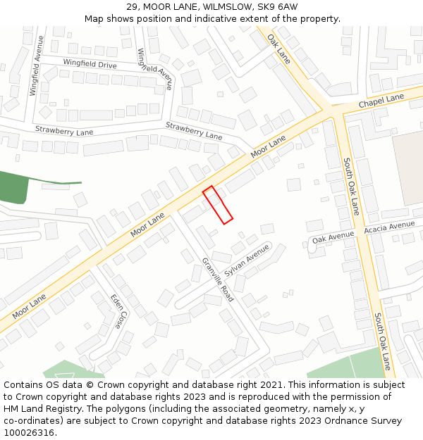 29, MOOR LANE, WILMSLOW, SK9 6AW: Location map and indicative extent of plot