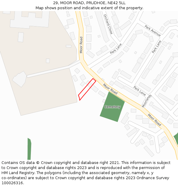 29, MOOR ROAD, PRUDHOE, NE42 5LL: Location map and indicative extent of plot