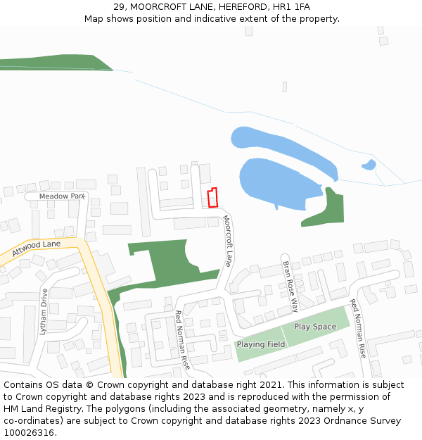 29, MOORCROFT LANE, HEREFORD, HR1 1FA: Location map and indicative extent of plot