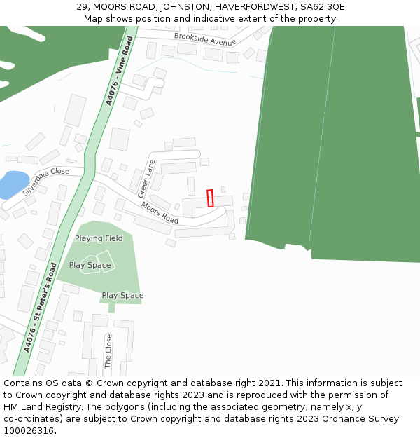 29, MOORS ROAD, JOHNSTON, HAVERFORDWEST, SA62 3QE: Location map and indicative extent of plot