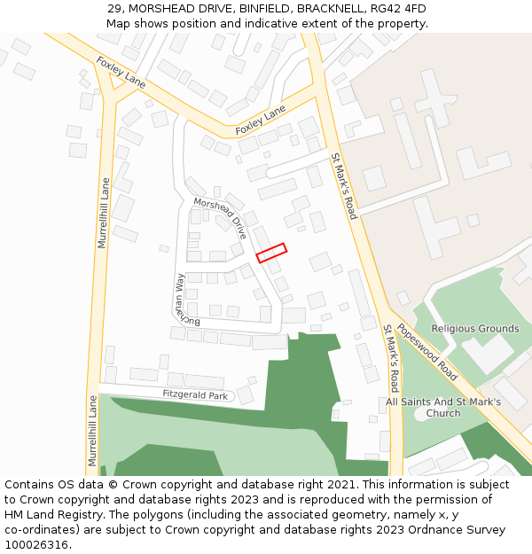 29, MORSHEAD DRIVE, BINFIELD, BRACKNELL, RG42 4FD: Location map and indicative extent of plot