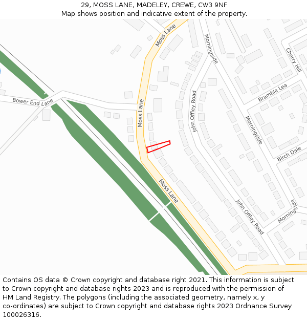 29, MOSS LANE, MADELEY, CREWE, CW3 9NF: Location map and indicative extent of plot