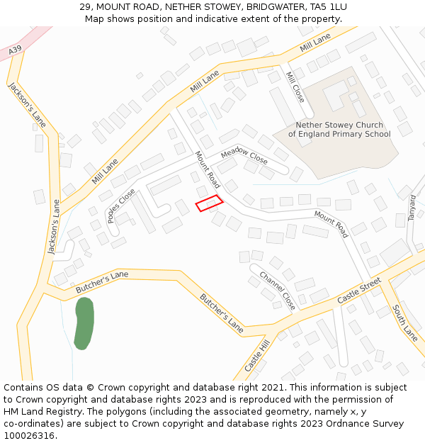 29, MOUNT ROAD, NETHER STOWEY, BRIDGWATER, TA5 1LU: Location map and indicative extent of plot