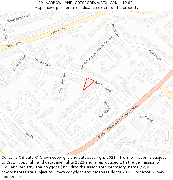 29, NARROW LANE, GRESFORD, WREXHAM, LL12 8EH: Location map and indicative extent of plot