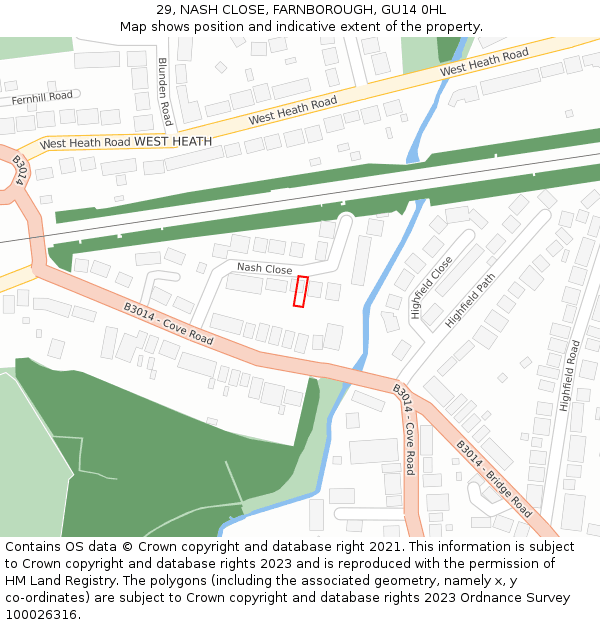 29, NASH CLOSE, FARNBOROUGH, GU14 0HL: Location map and indicative extent of plot