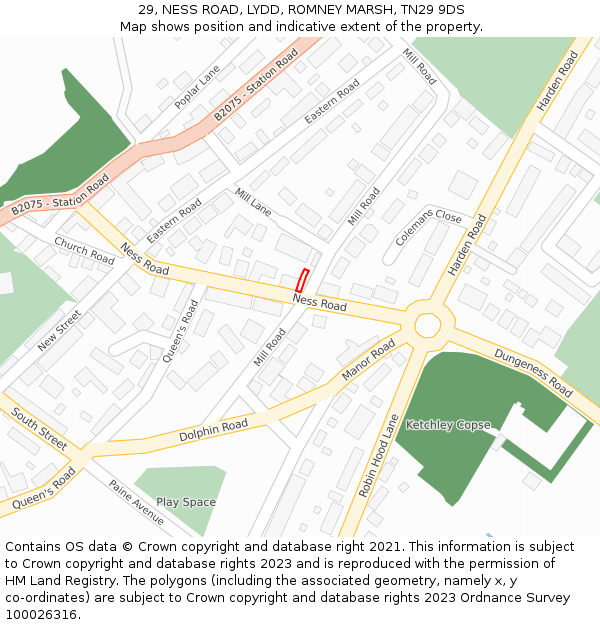 29, NESS ROAD, LYDD, ROMNEY MARSH, TN29 9DS: Location map and indicative extent of plot