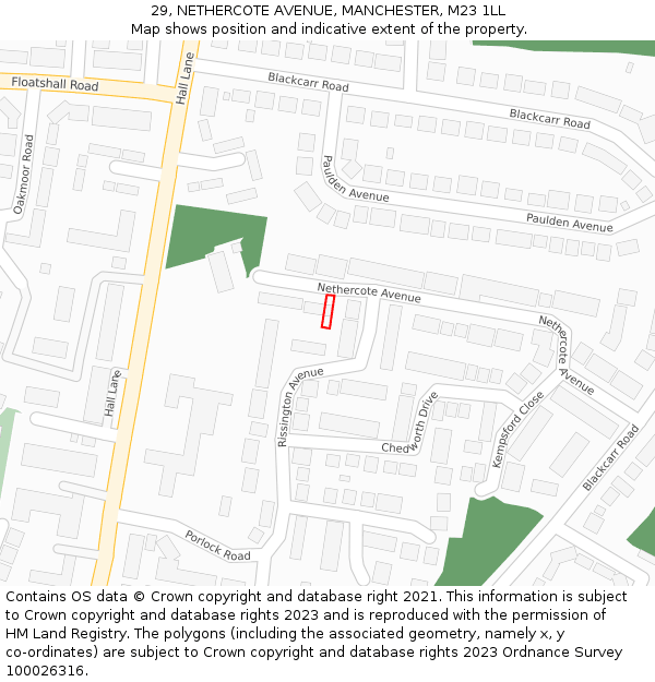 29, NETHERCOTE AVENUE, MANCHESTER, M23 1LL: Location map and indicative extent of plot