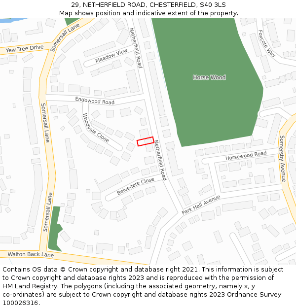 29, NETHERFIELD ROAD, CHESTERFIELD, S40 3LS: Location map and indicative extent of plot